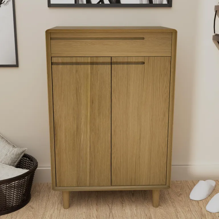 Danish-Oak-2-Door-Shoe-Cabinet Lynton Shoe Cabinet - 2 Door - Oak - Image 1