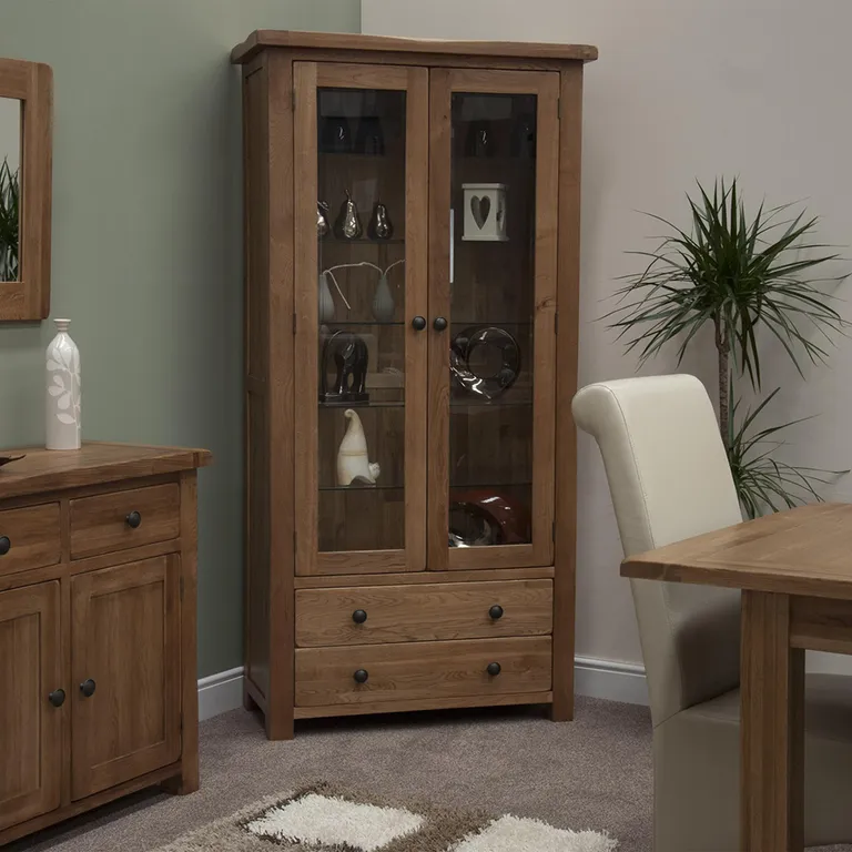 Rutland-Oak-2-Door-Display-Cabinet Pilton Display Cabinet - 2 Door - Oak - Image 1