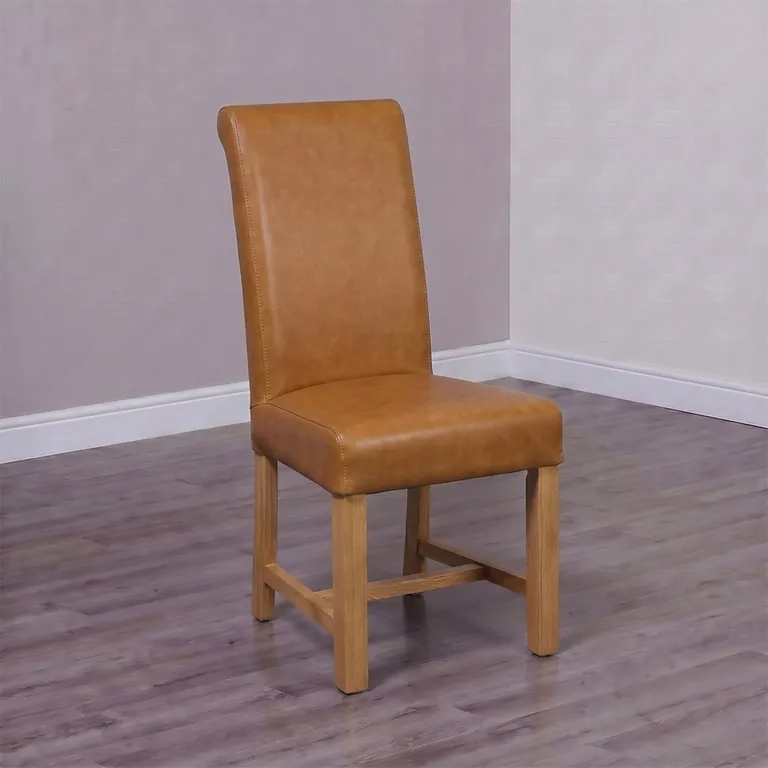 1776245323Chunky-Scroll-Dining-Chair-Set-of-2-Tan-Bycast-Leather Chunky Scroll Dining Chair - Set of 2 - Tan Bycast Leather - Image 1