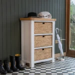 Umberleigh White Painted Oak Large Storage Chest with Wicker Baskets