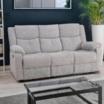 Rock Manual Recliner 3 Seater Sofa with Console in Silver