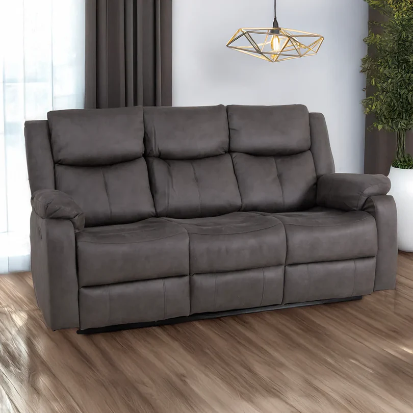 SteelManualRecliner3SeaterSofawithConsole Rock Manual Recliner 3 Seater Sofa with Console in Steel - Image 1
